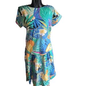 Vintage Tropical Print Skirt Set 8P